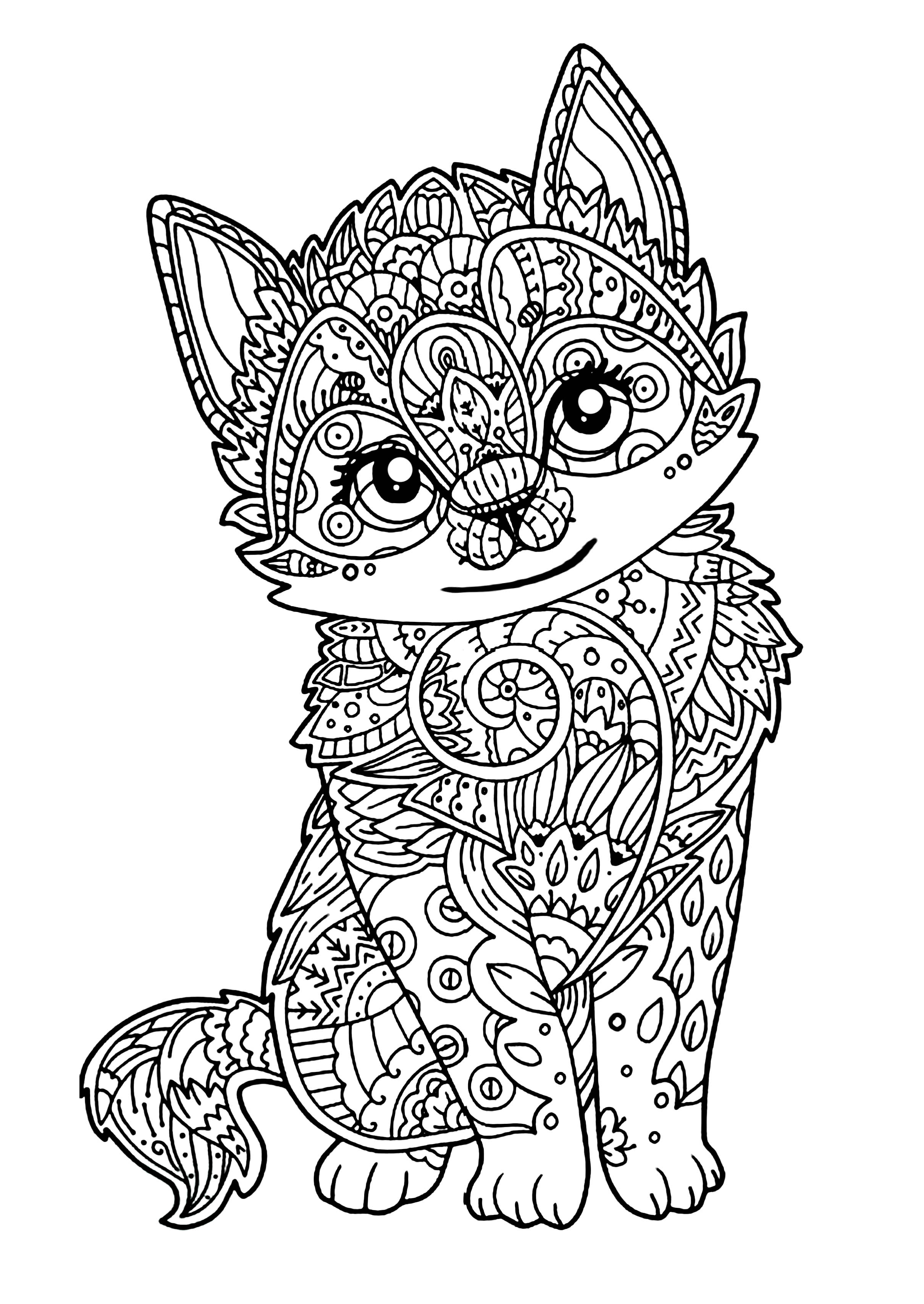 Download Cute Kitten Cats Adult Coloring Pages