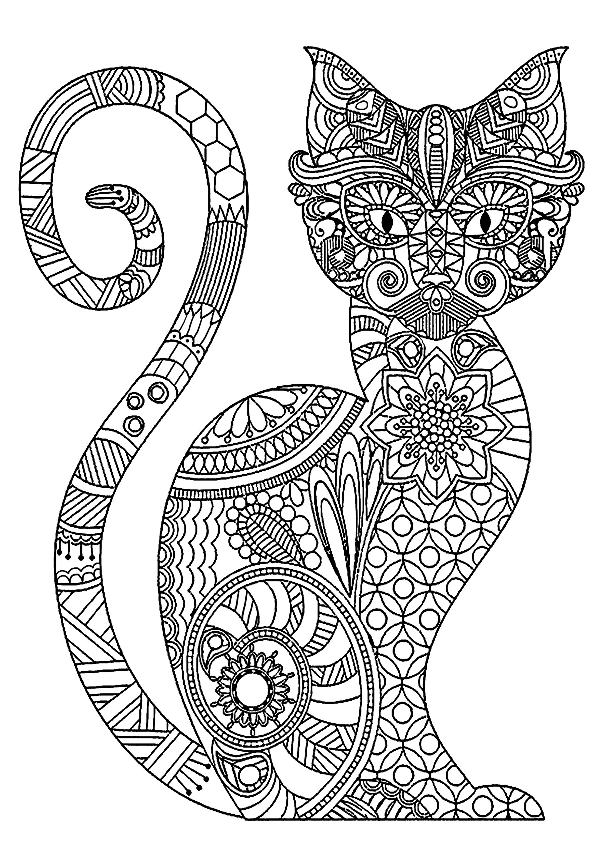 Elegant cat  with complex patterns Cats  Adult  Coloring  Pages 