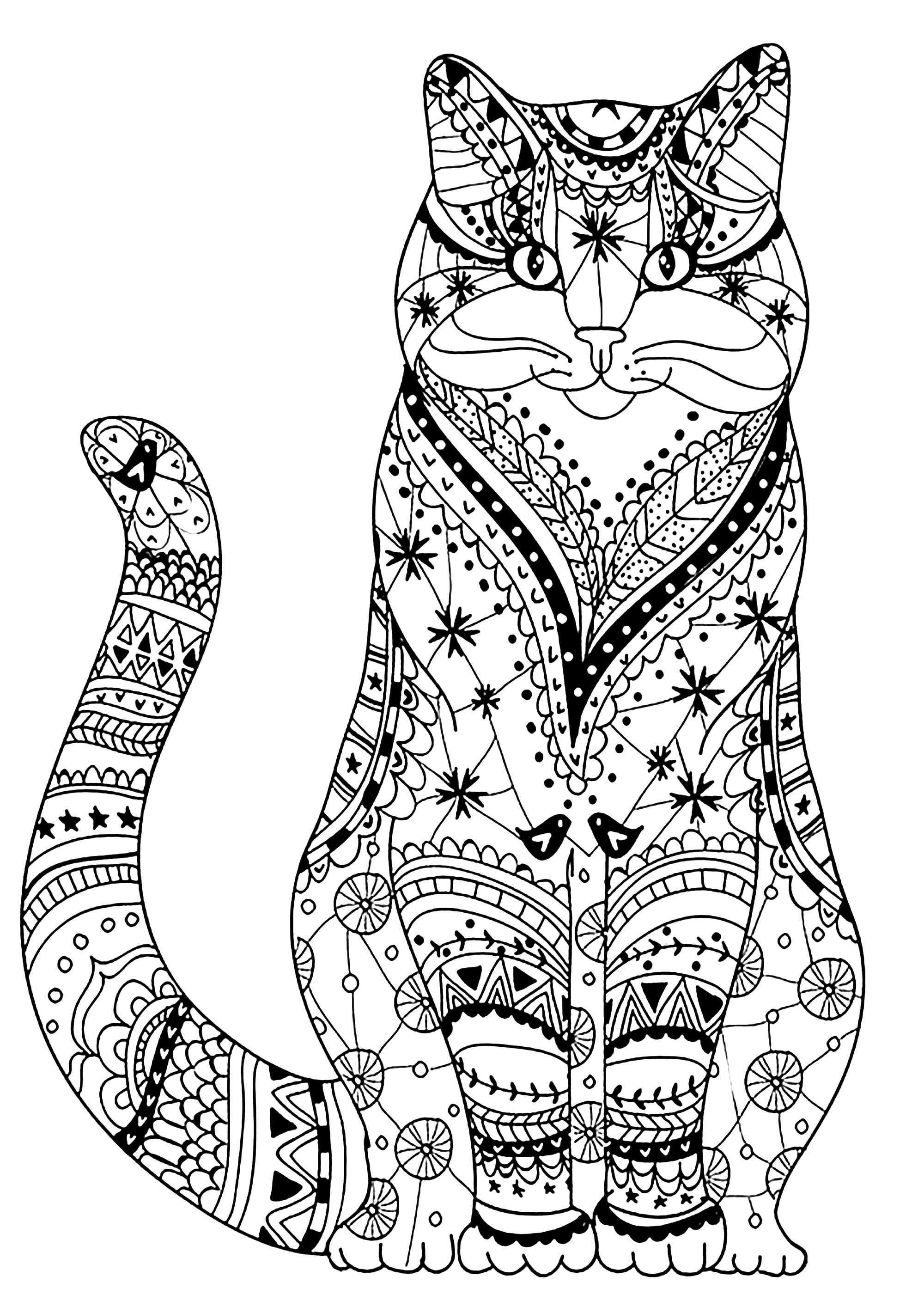 Very wise cat - Cats Adult Coloring Pages