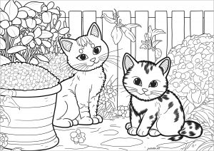 Coloring two cats in the garden