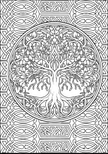 Printable Coloring Page for adults : Complex drawing of the Tree of Life