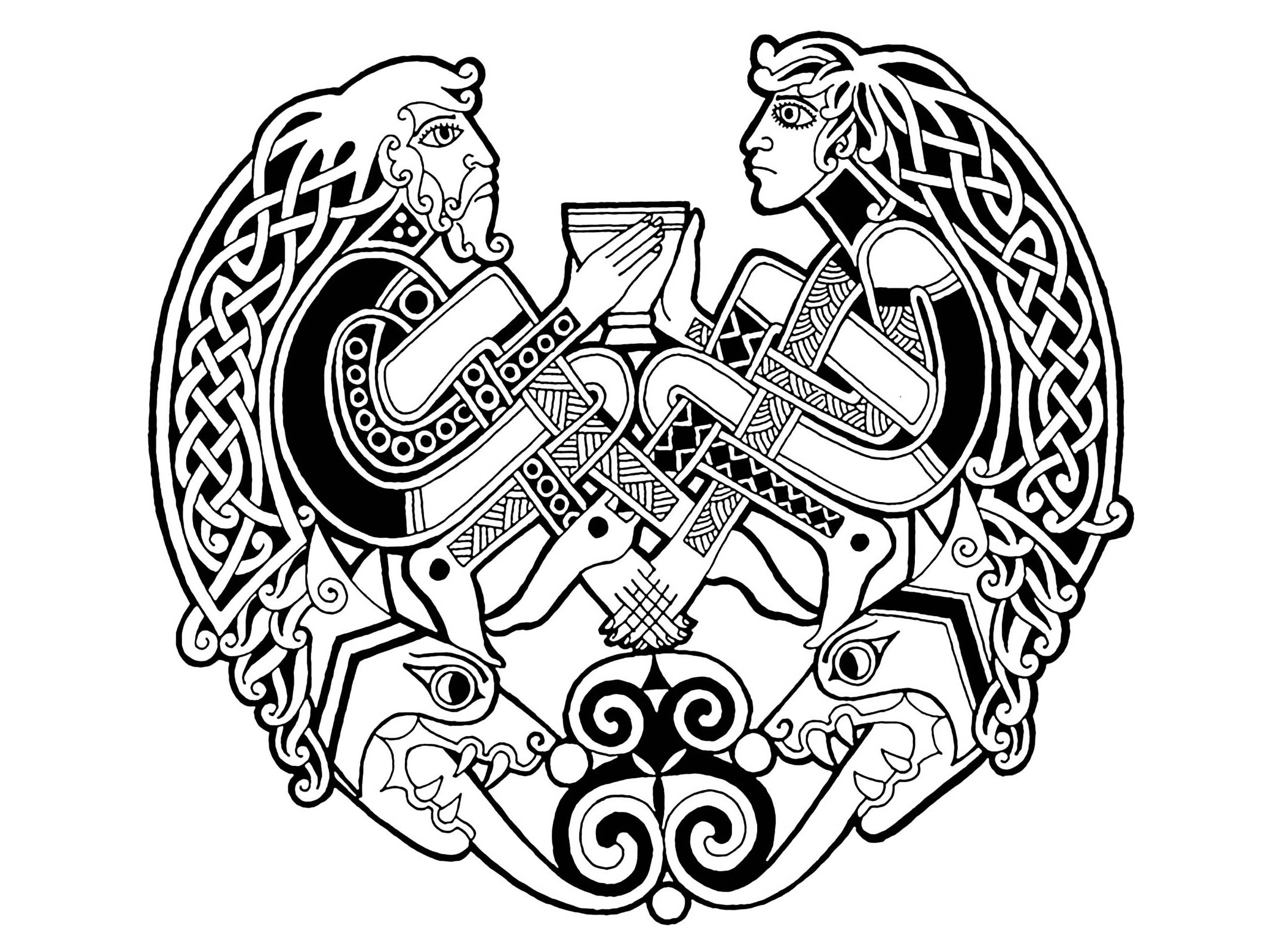 Celtic Art design : 2 men / 2 animals