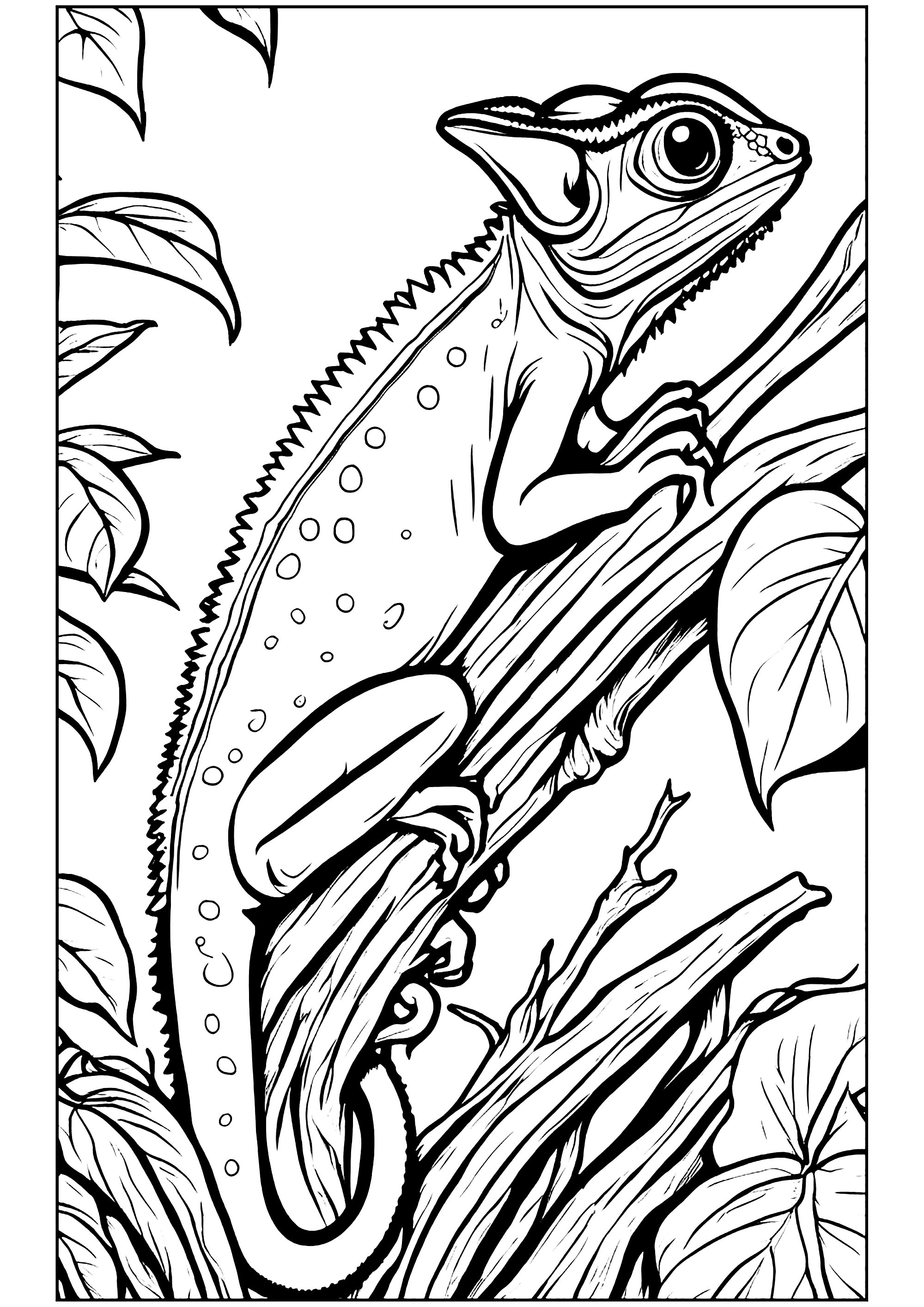 Incredible Cameleon on a branch - Chameleons and lizards Coloring Pages ...