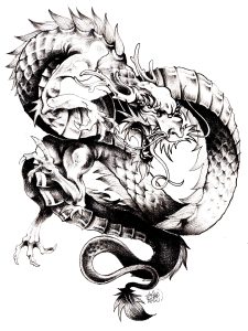 Printable China & Asia Coloring Page for adult : Terrifying Chinese dragon