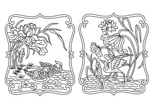 Printable China & Asia Coloring Page for adult : Chinese line drawing