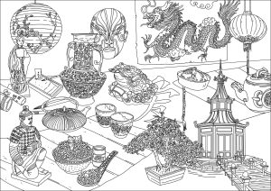 Printable China & Asia Coloring Page for adult : China