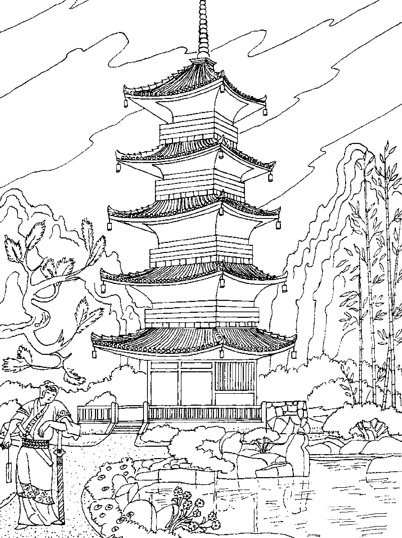 Chinese temple China Adult Coloring Pages