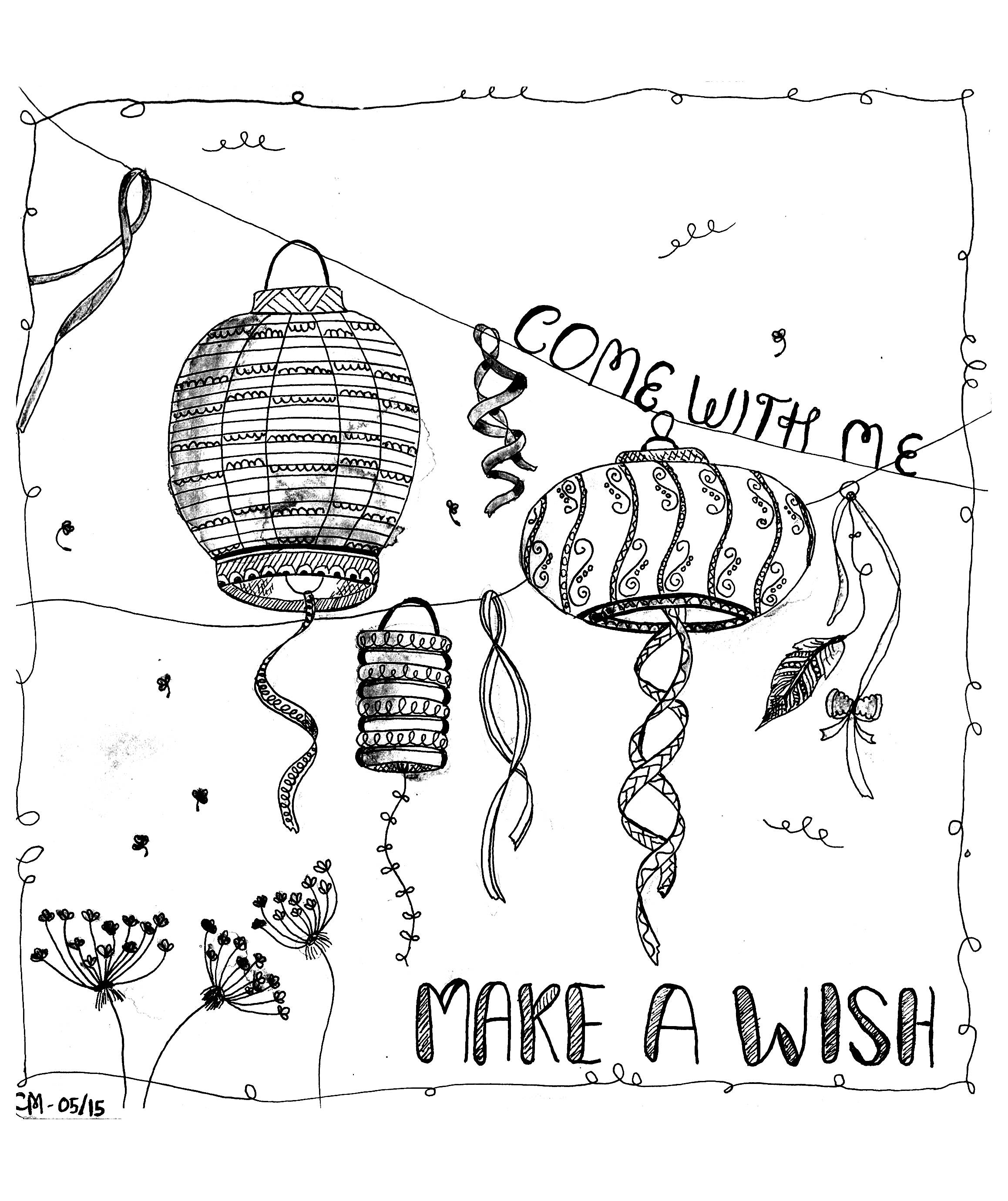 'Make a wish', exclusive coloring page See the original work, Artist : Cathy M