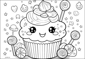 Big Cupcake surrounded by sweets