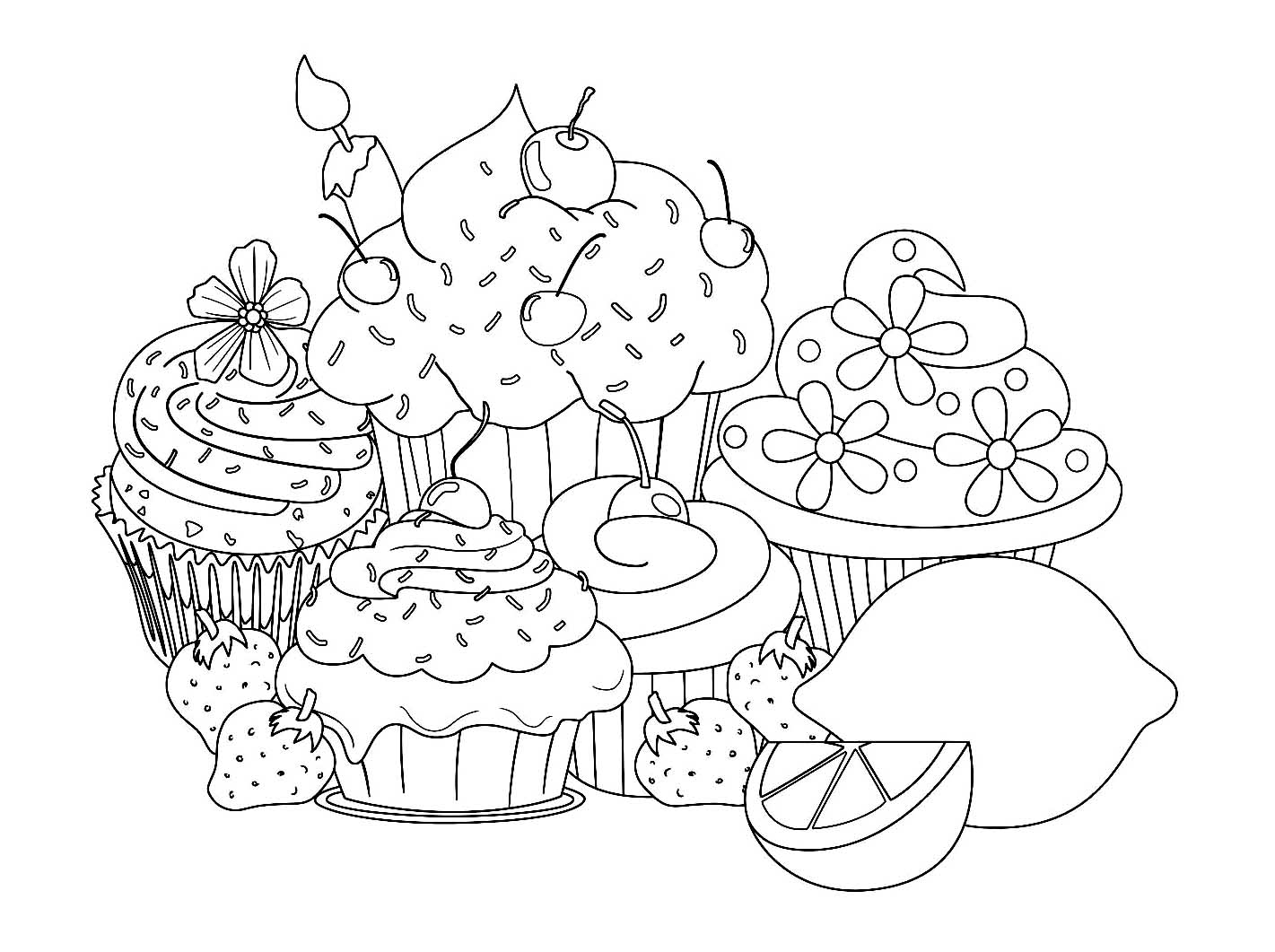 Beautiful sweet cupcake pages Cupcakes Adult Coloring Pages