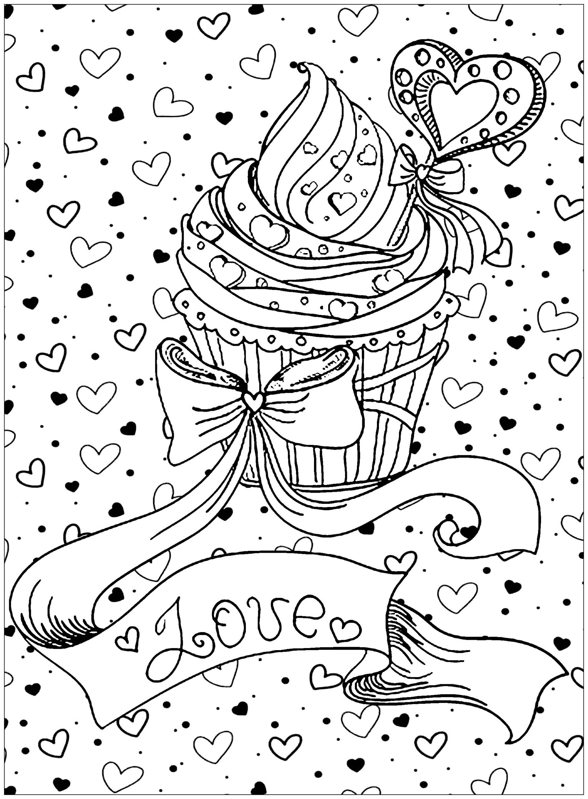 Cupcake love - Cupcakes Adult Coloring Pages