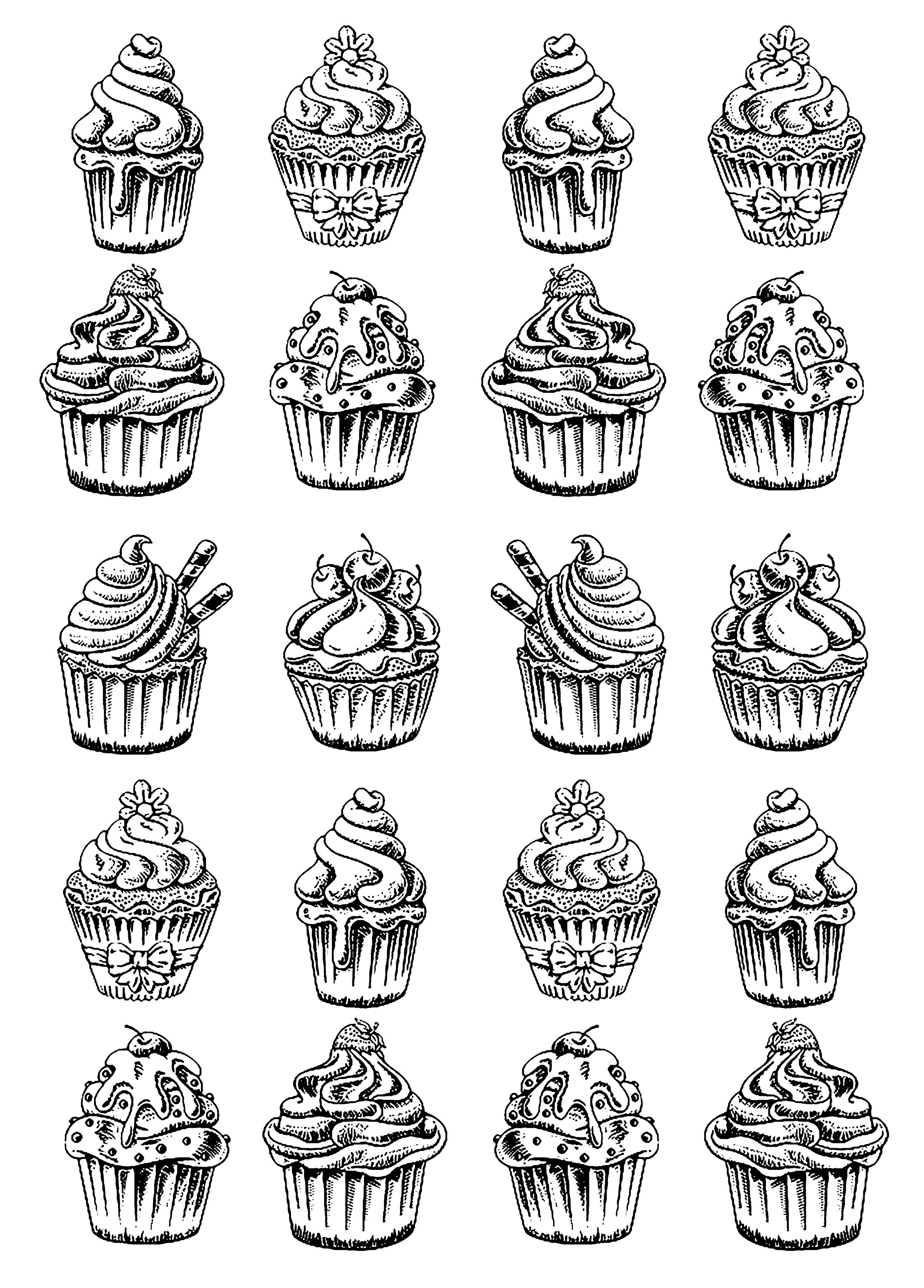 Twenty good cupcakes Cupcakes Adult Coloring Pages