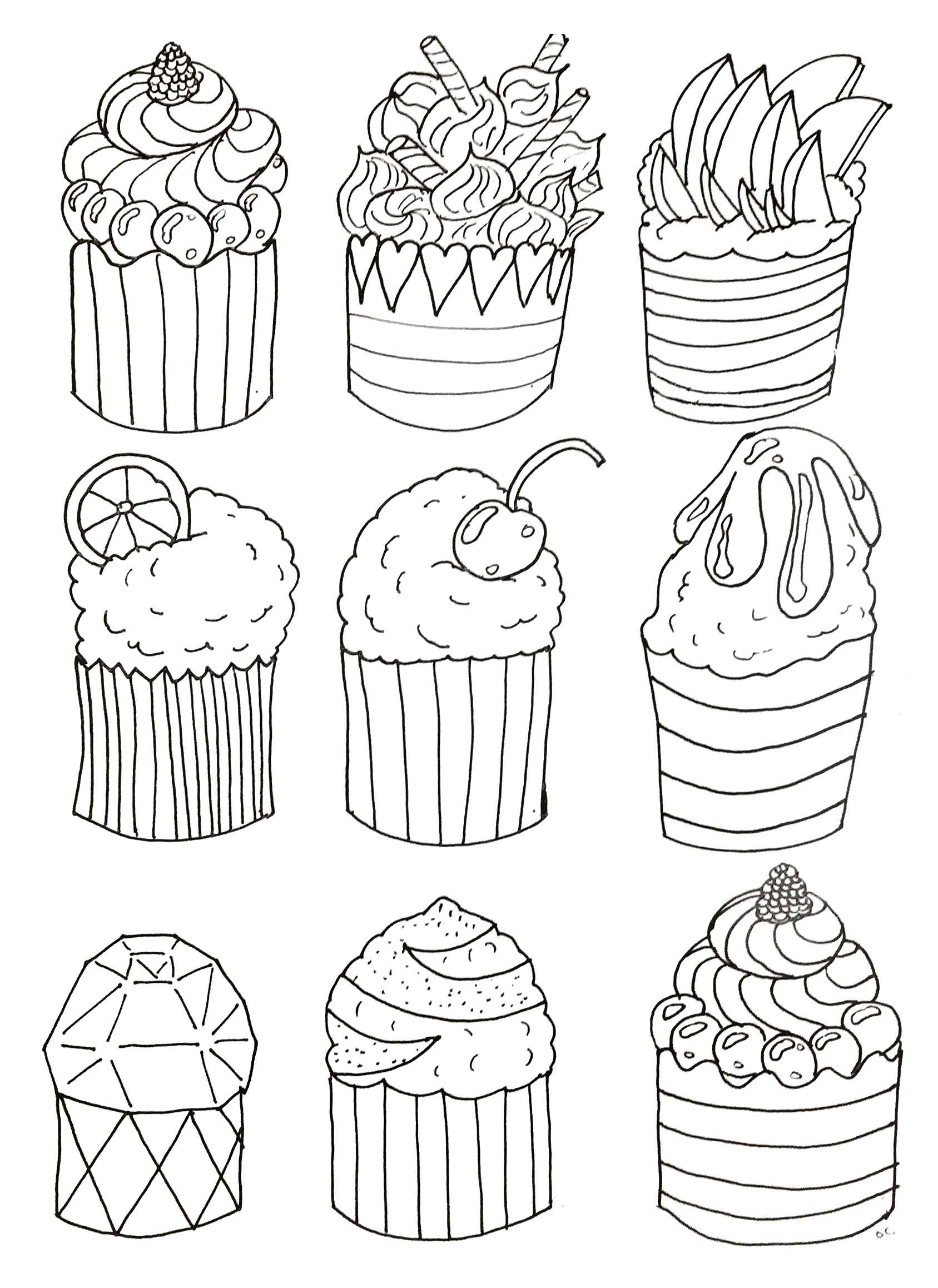 Simple Cupcakes Cupcakes Adult Coloring Pages