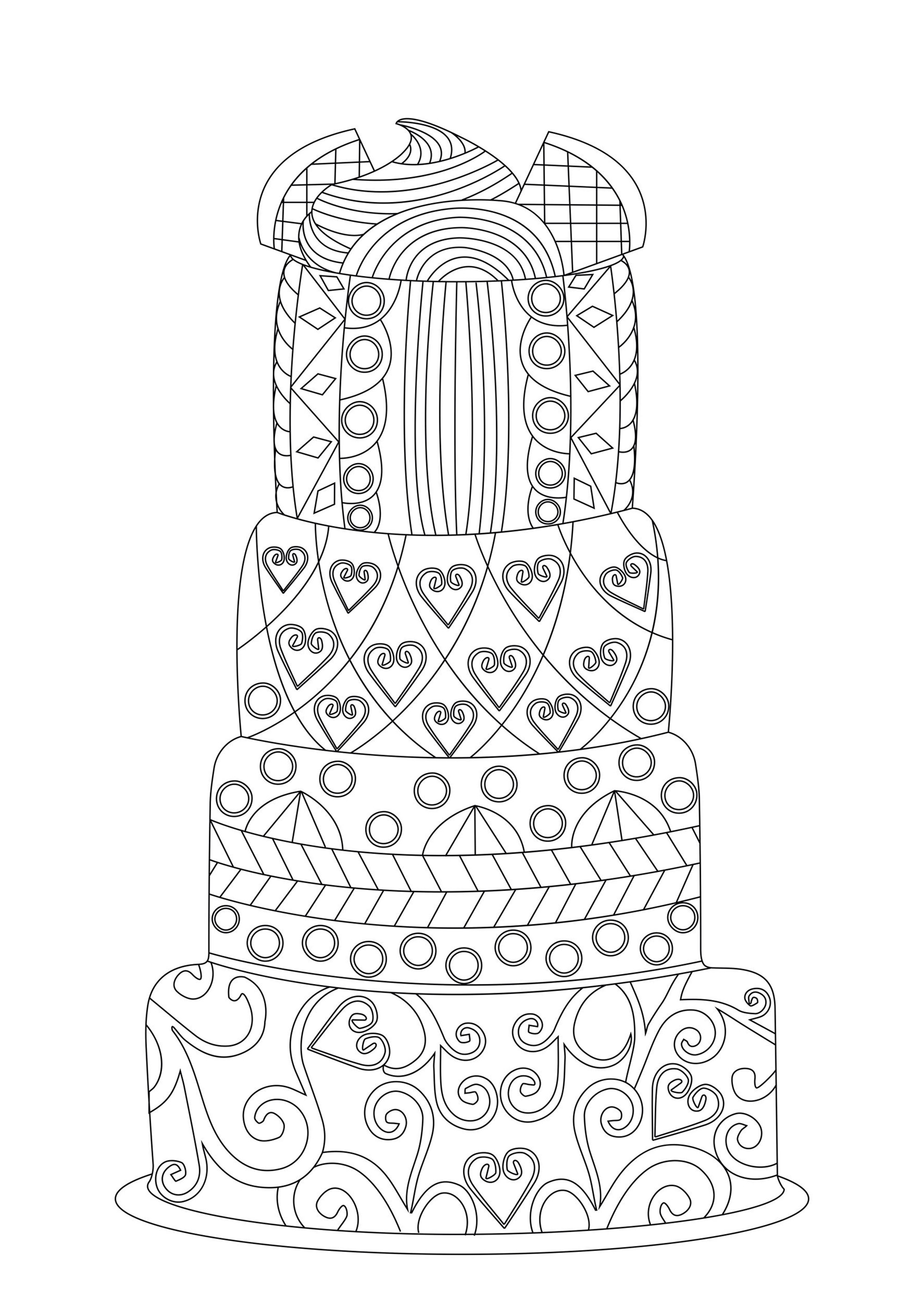 Big lacy cake - Cupcakes Adult Coloring Pages