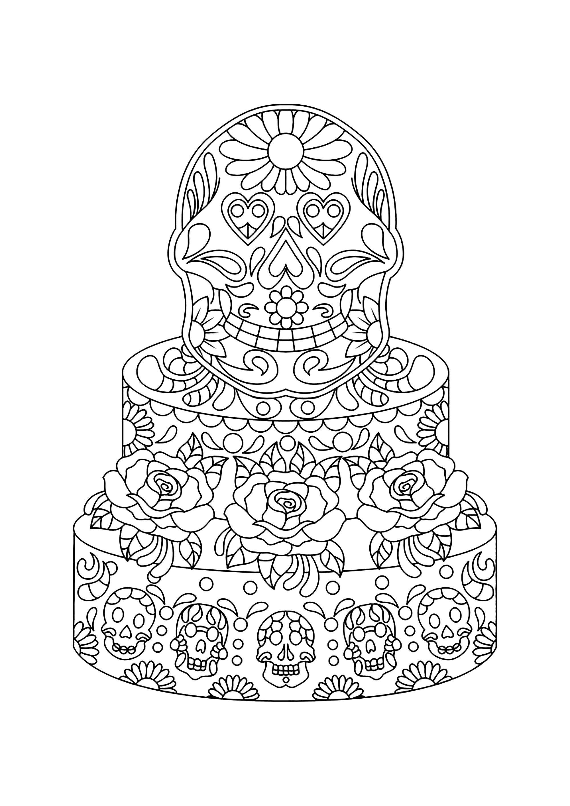 With its large Mexican masks, this coloring page will make you travel to Dia de los Muertos!. Delicate details and a harmonious style contribute to the beauty of this coloring drawing. You'll love coloring it in and feel like you're in Mexico on the Day of the Dead! So, ready to get started?, Artist : Sachin Sachdeva   Source : 123rf