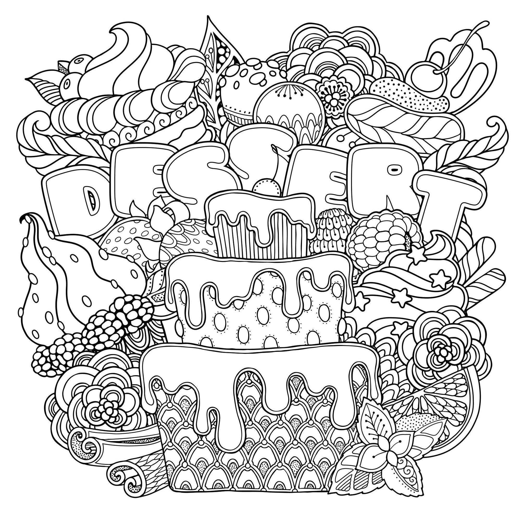 Download Mix of desserts - Cupcakes Adult Coloring Pages