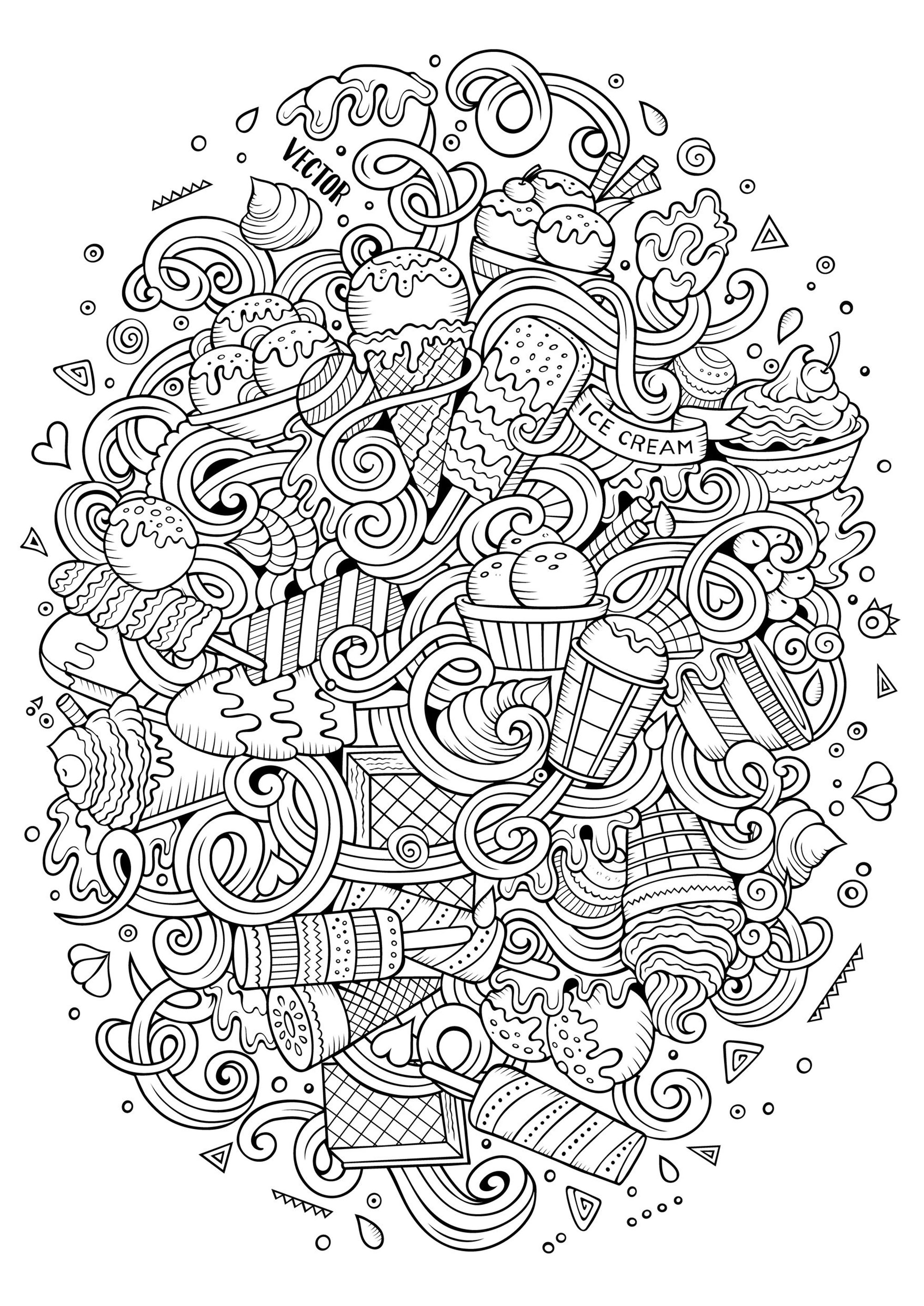 Ice-cream assembly - Cupcakes Adult Coloring Pages