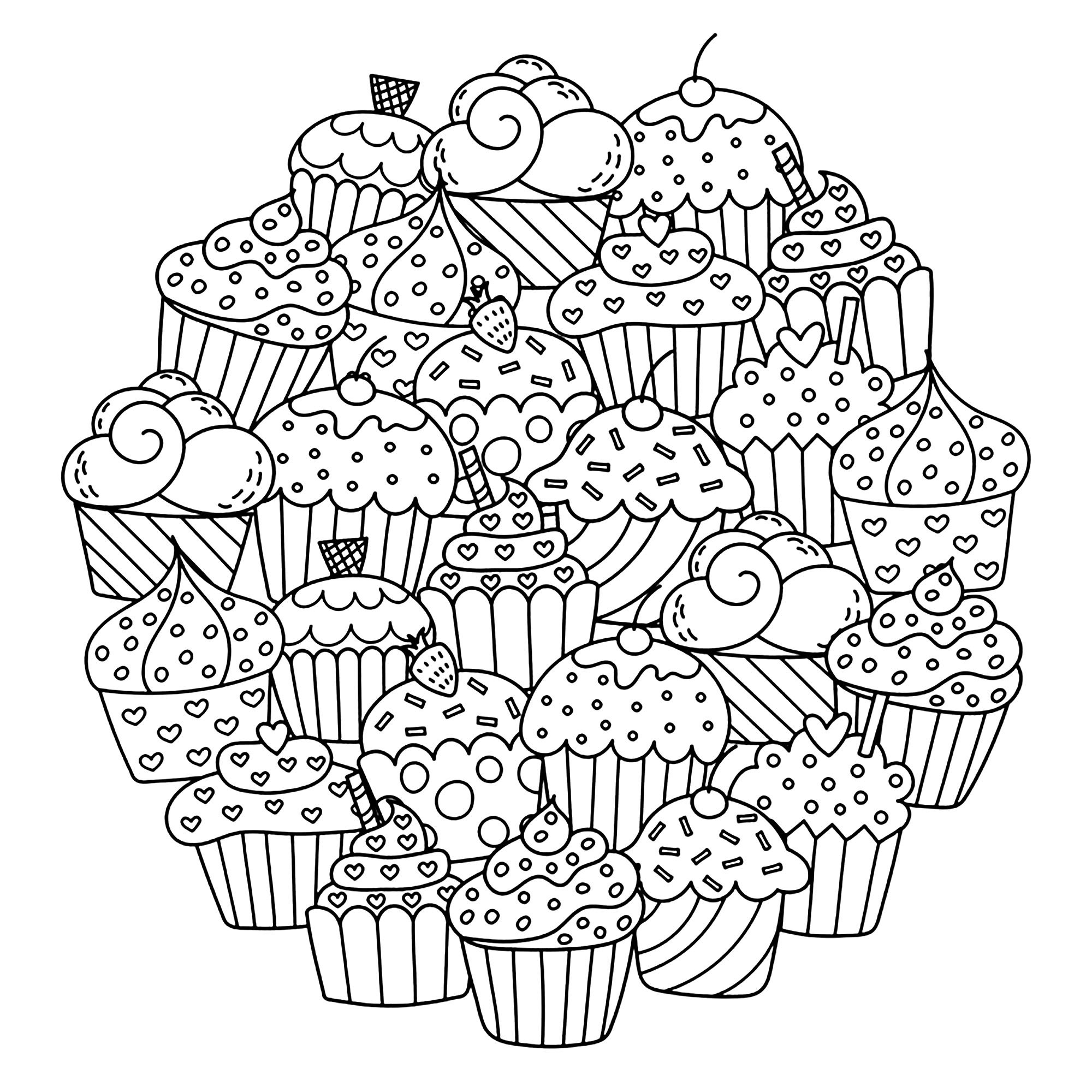 Circle cupcakes - Cupcakes Adult Coloring Pages
