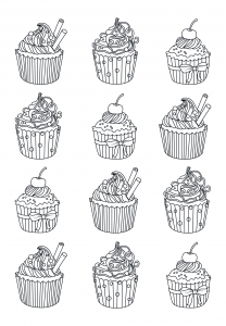 Coloring page adults cupcakes easy Celine