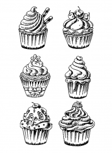 Coloring page six good cupcakes