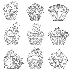 Cupcakes And Cakes Coloring Pages For Adults