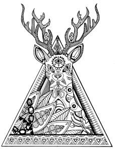 Coloring page deer in a triangle 1
