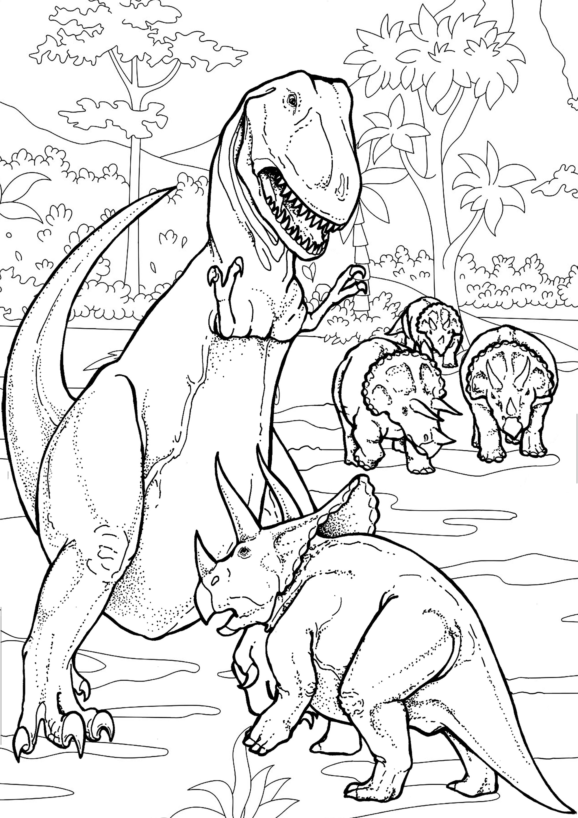 Download Dinosaurs Battle Dinosaurs Adult Coloring Pages