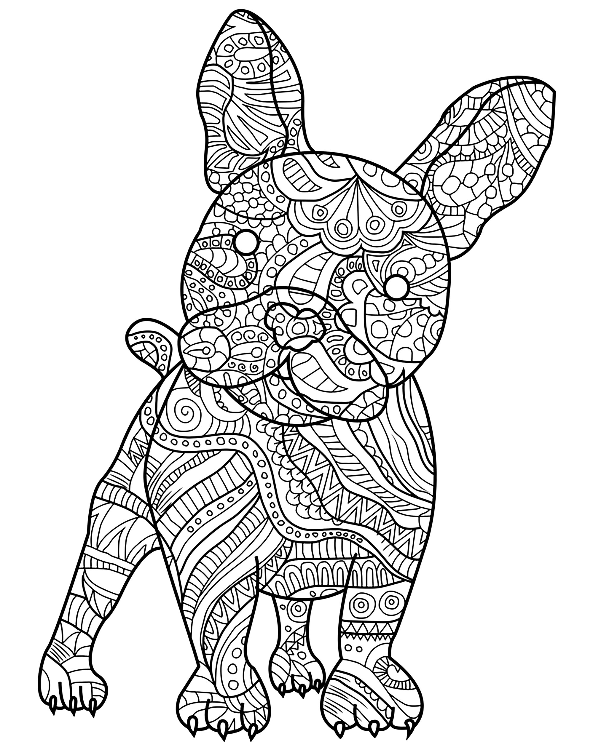 Download French Bulldog and its harmonious patterns - Dogs Adult Coloring Pages