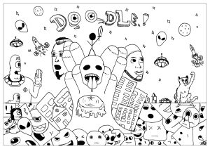 Printable Doodle Art / Doodling Coloring Page for adults : Doodle Allan - 2