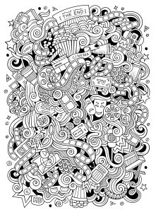 Printable Doodle Art / Doodling Coloring Page for adults : Cinema Doodle