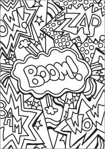 Printable Doodle Art / Doodling Coloring Page for adults : Onomatopoeia from Comic Books