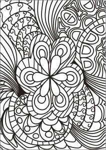 Printable Doodle Art / Doodling Coloring Page for adults : Pretty Doodle with a central flower