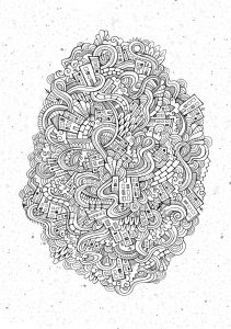 Printable Doodle Art / Doodling Coloring Page for adults : Doodle-city-by-balabolka