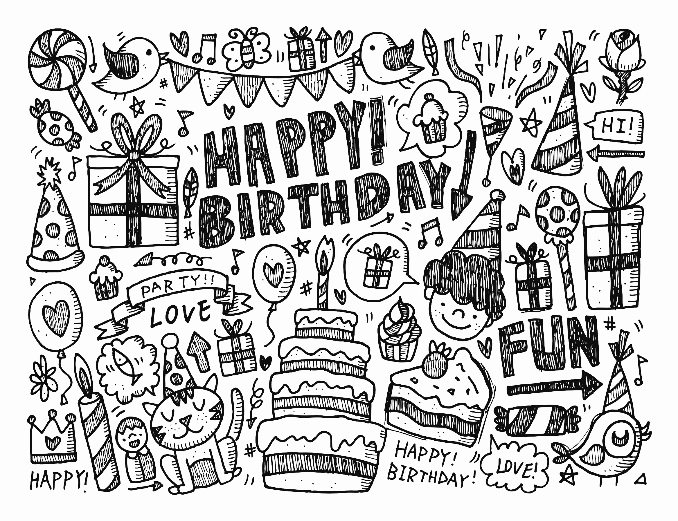 Doodle to color 'Happy birthday', Artist : Notkoo2008   Source : 123rf