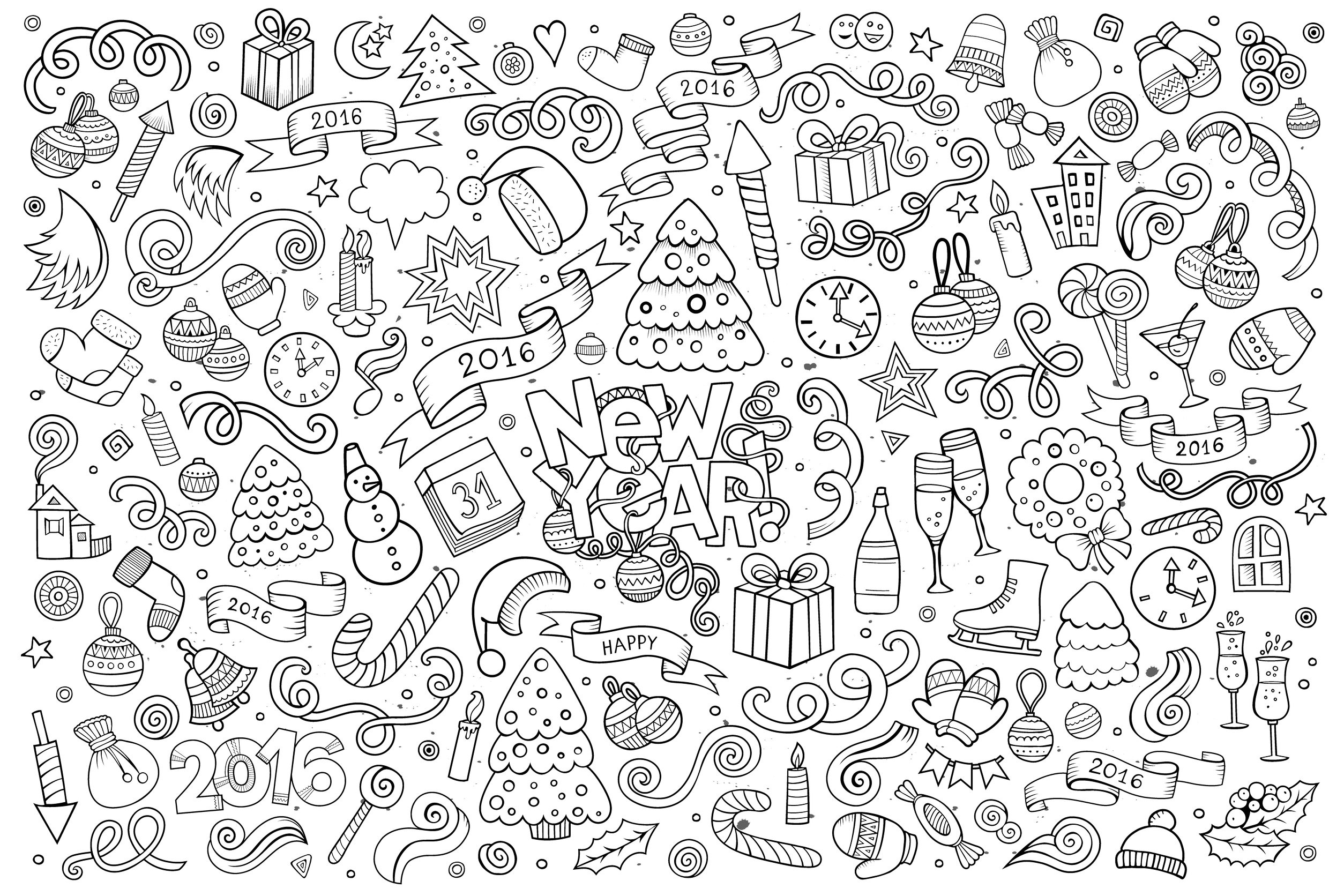 Doodle Happy New Year 2016 Doodle Art Doodling Adult Coloring Pages