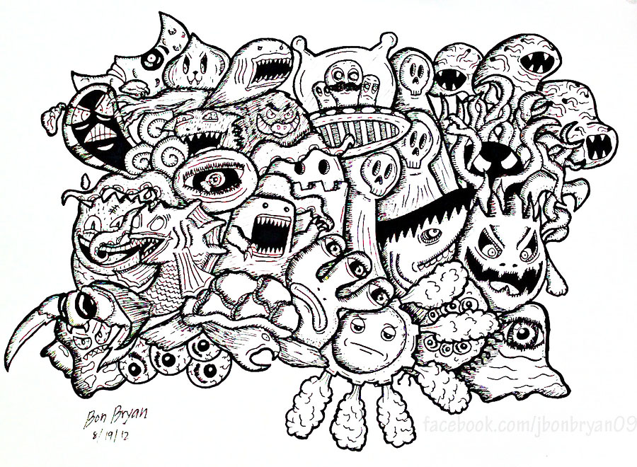 Doodle Monsters Doodle Art Doodling Adult Coloring Pages