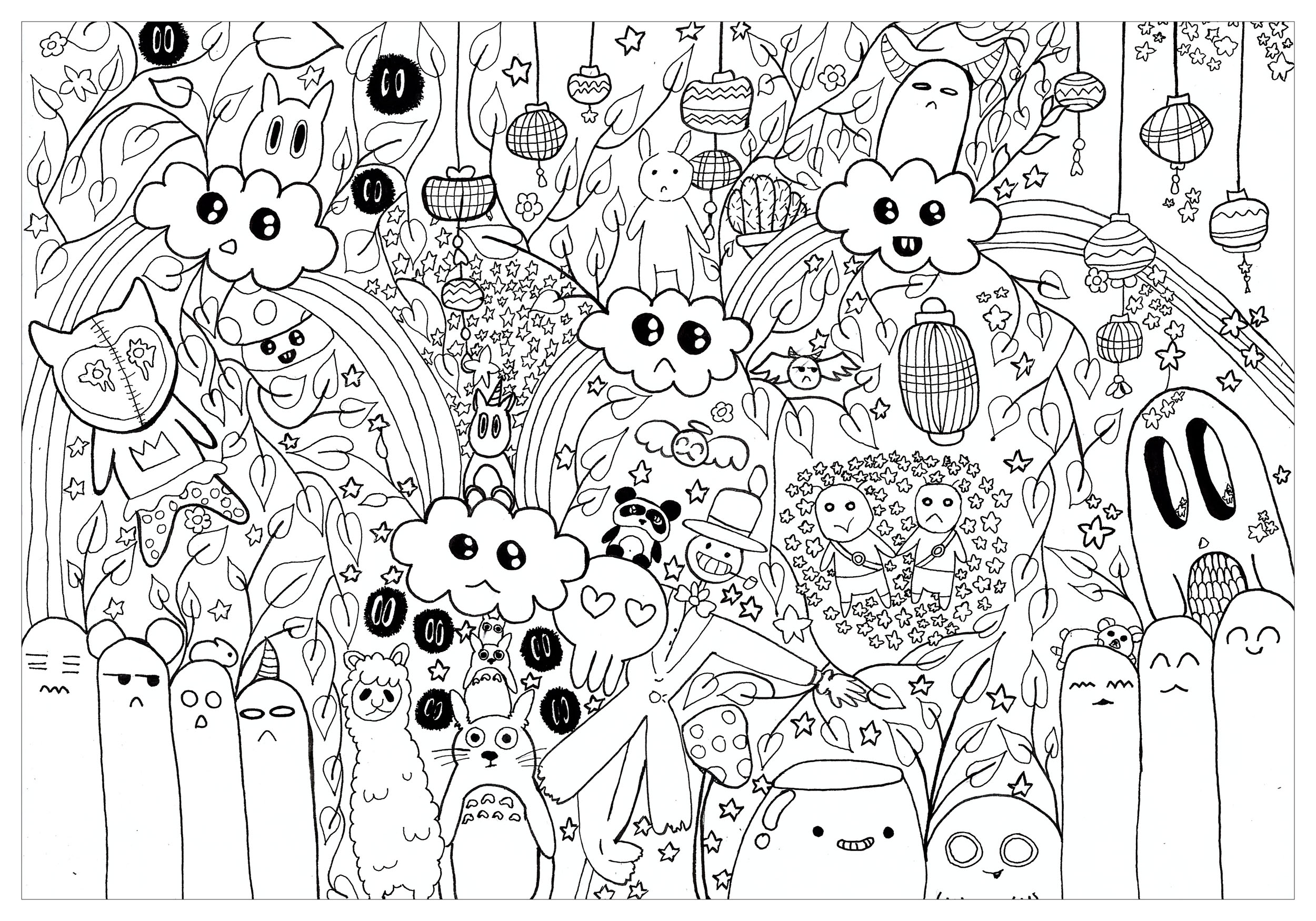 Doodle inspired by the World of Hayao Miyazaki / Ghibli studio, with some kawaii characters, Artist : Chloe