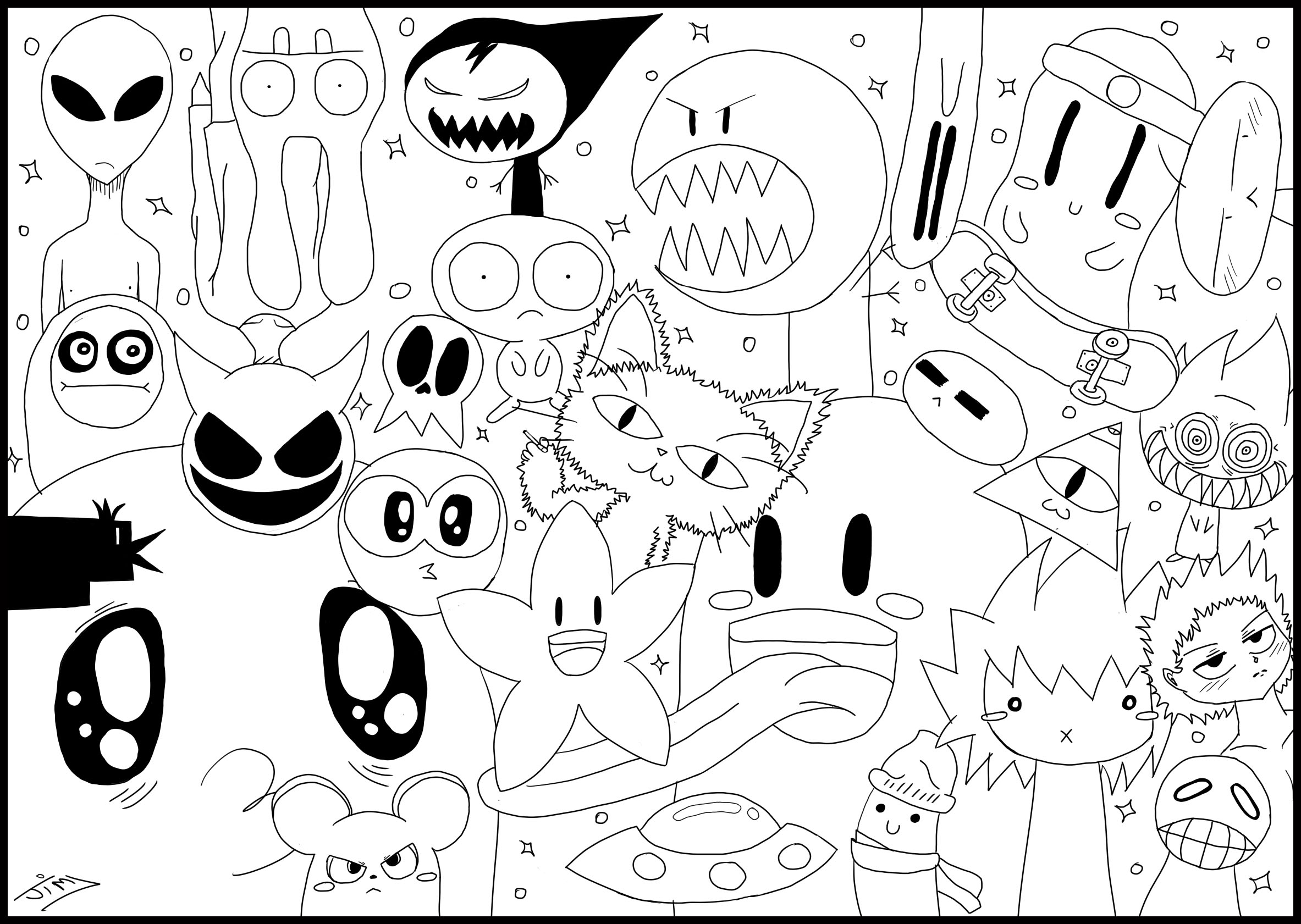 The world of monsters. Drawing of monsters and all kinds of animals, more or less funny or frightening, Artist : Ji. M
