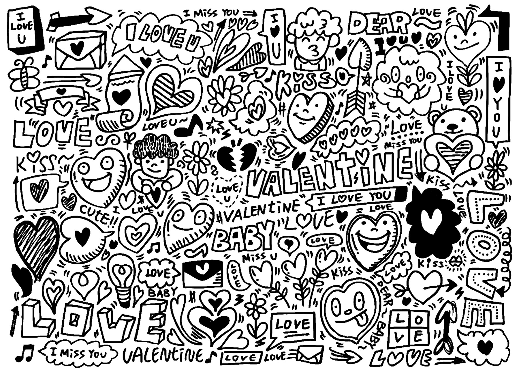 Download Doodle Love Valentine S Day Doodle Art Doodling Adult Coloring Pages