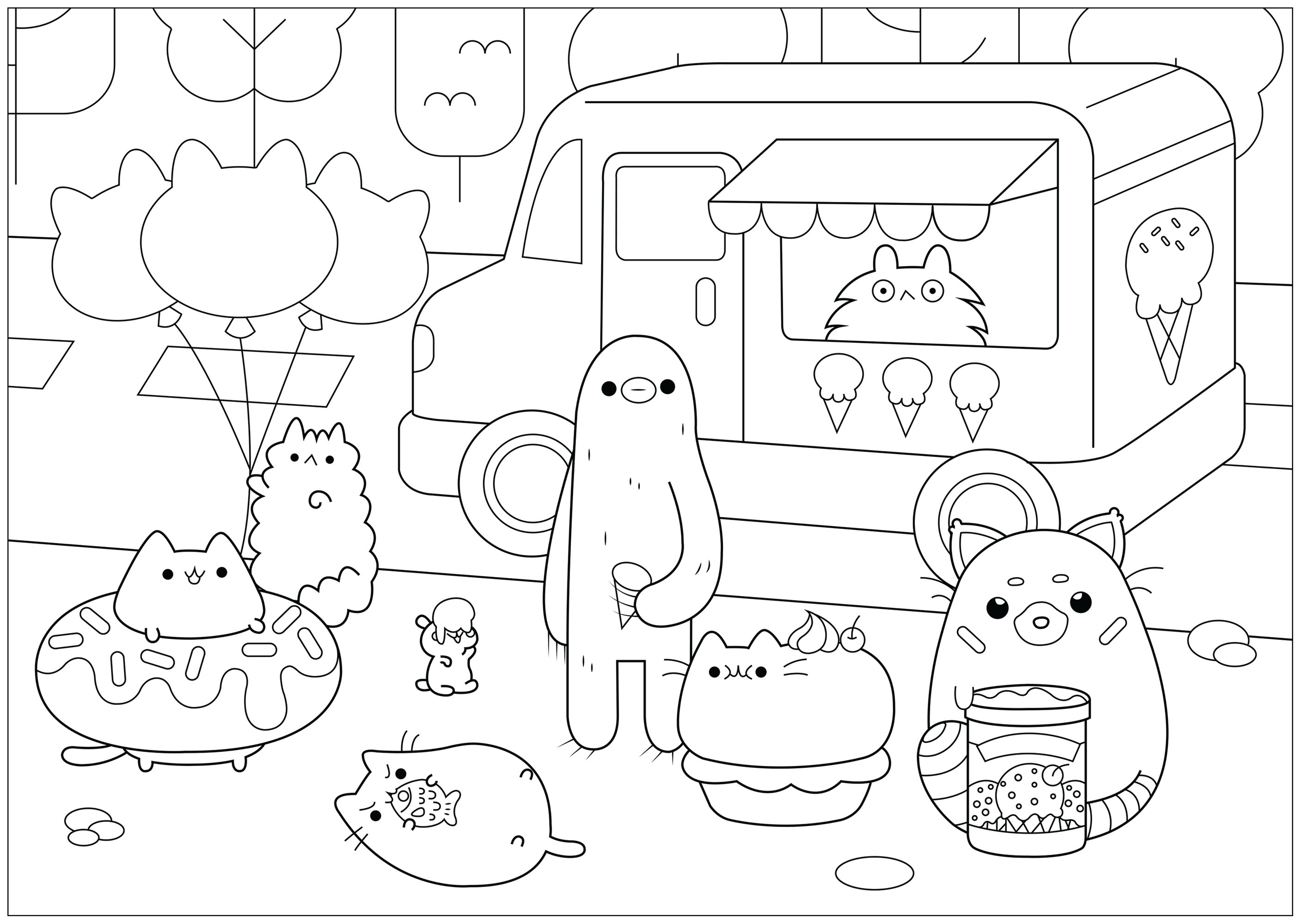 A cute Ice cream shop in the kind world of Pusheen. Eat ice creams with them !, Artist : Lucie