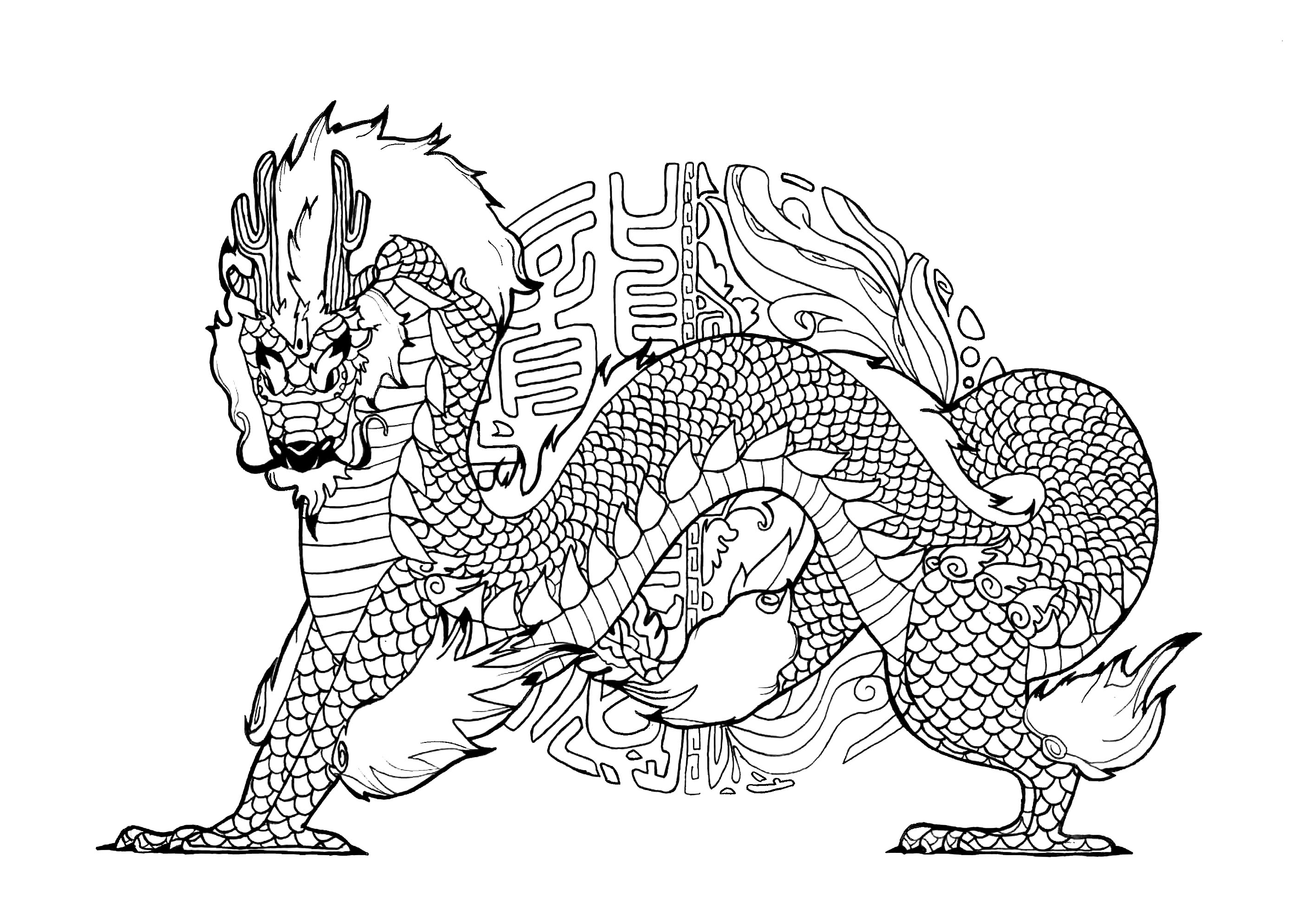 Dragon & Chinese Mandala - Dragons Adult Coloring Pages