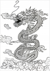 Coloring page adult dragon asian inspiration