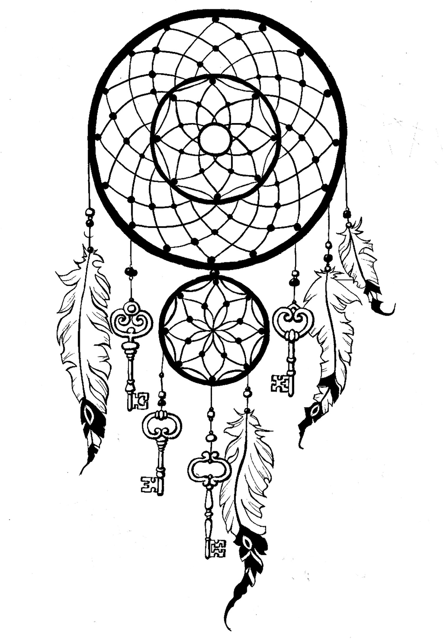 Dreamcatcher Keys Dreamcatchers Adult Coloring Pages