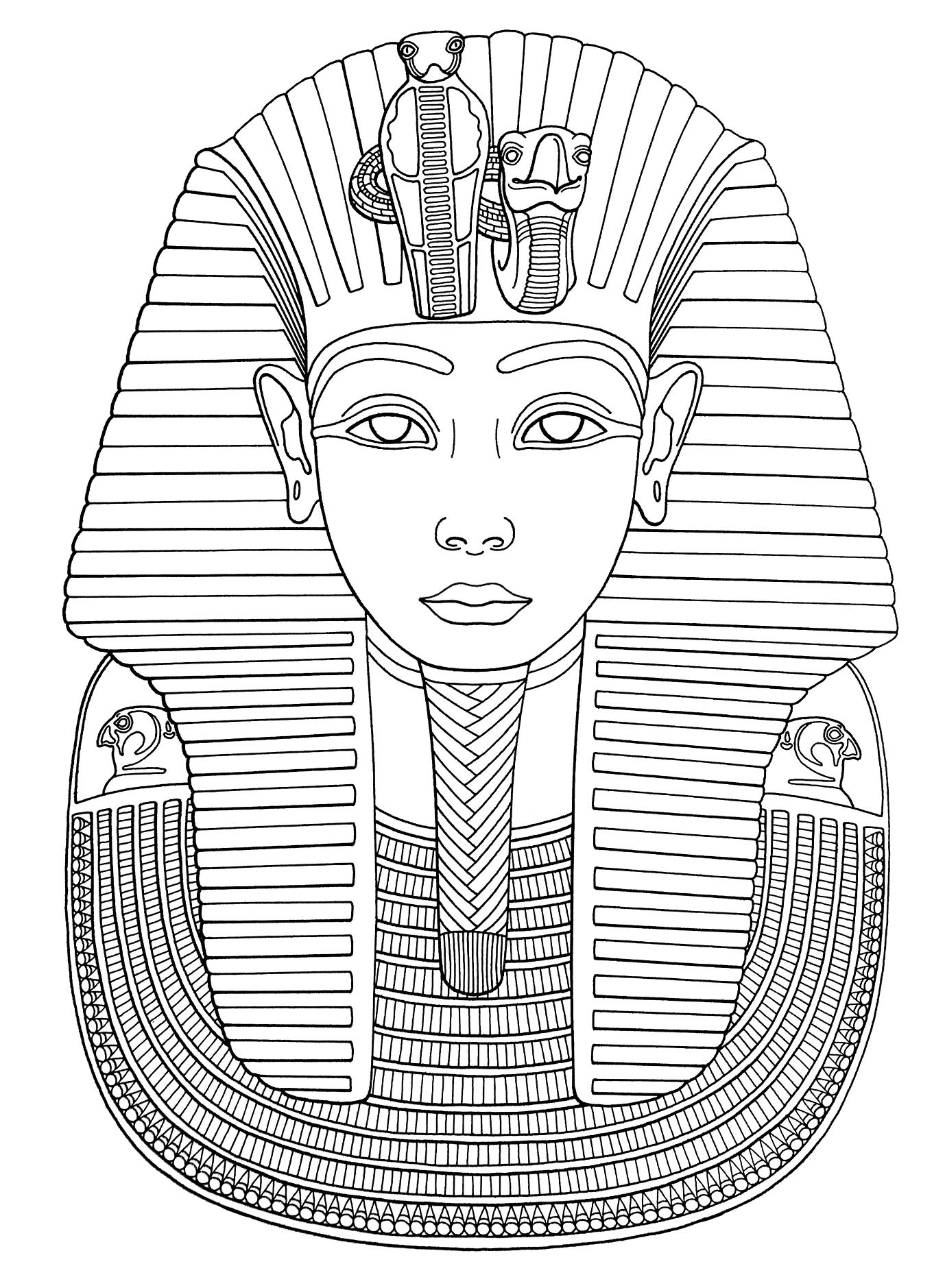 The mask of Tutankhamun is a gold death mask of the 18th-dynasty ancient Egyptian Pharaoh Tutankhamun. Color it !, Artist : Art. Isabelle