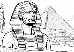 Coloring pharaoh in front of pyramide isa