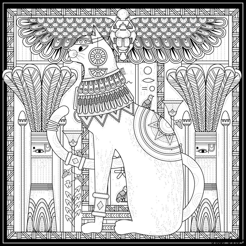 Download Egypt cat egyptian style and symbols - Egypt Adult Coloring Pages