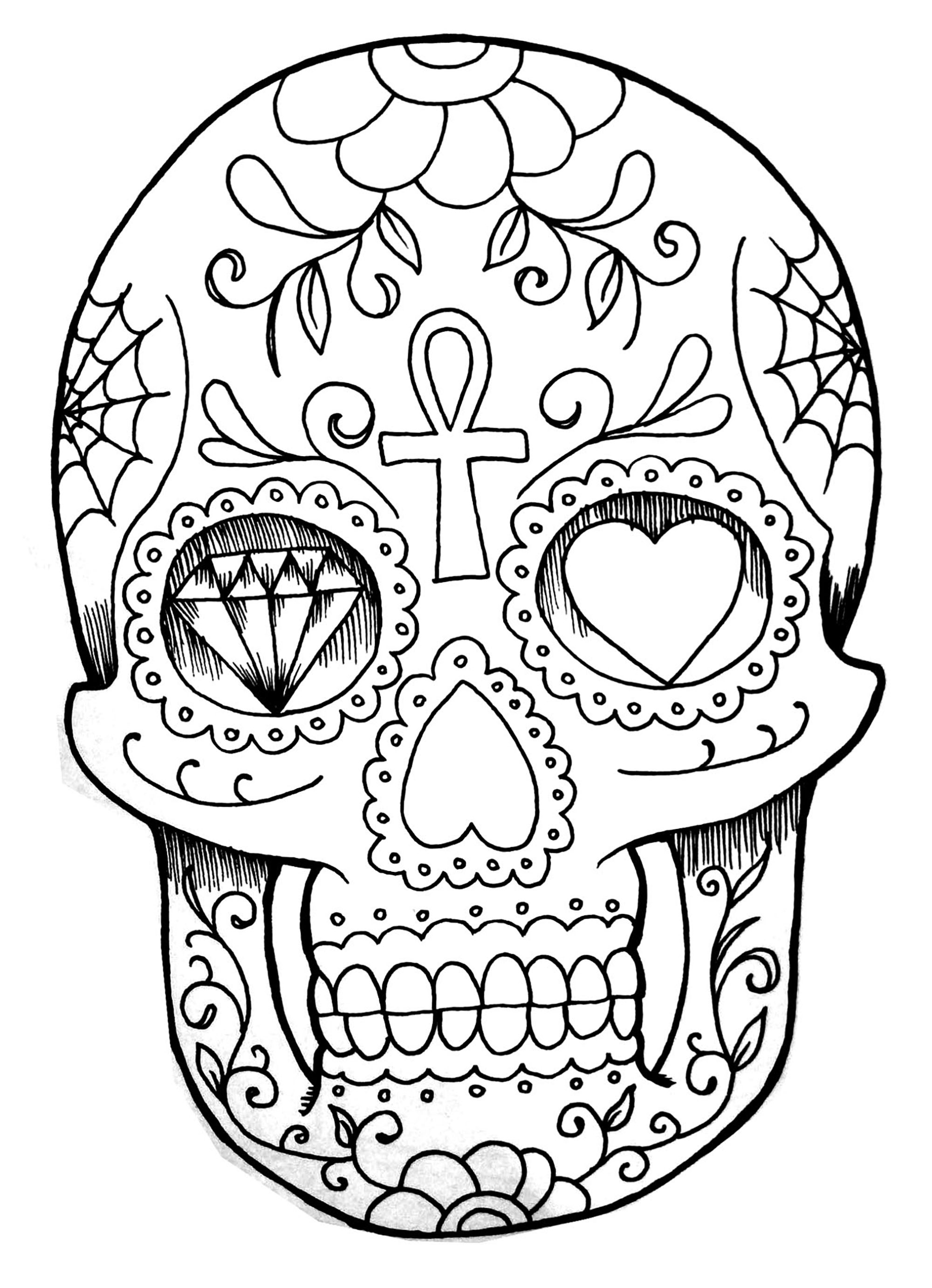 El Dia De Los Muertos Skull Hand Drawing El D a De Los Muertos Adult Coloring Pages