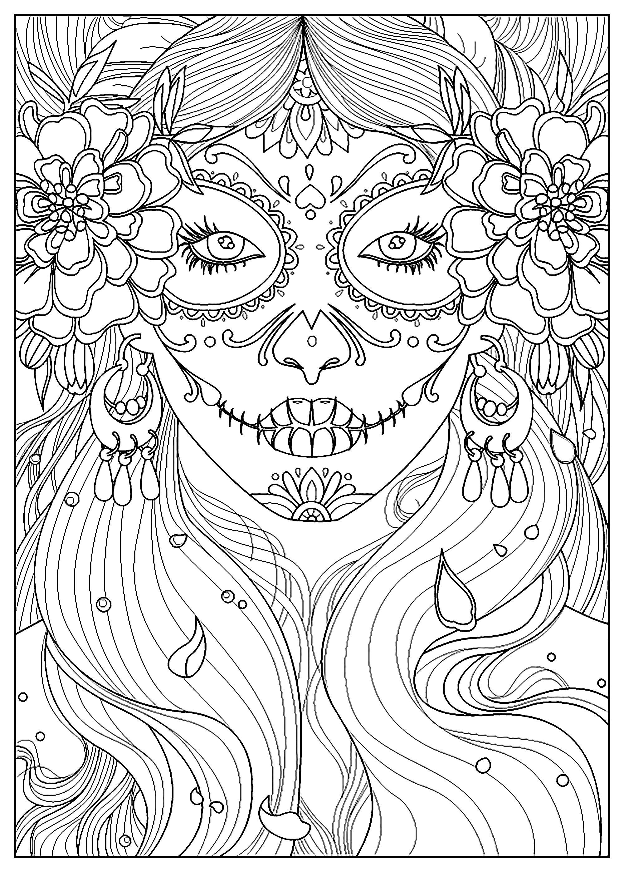Day of the Dead make up coloring page Juline Coloring Pages for Adults