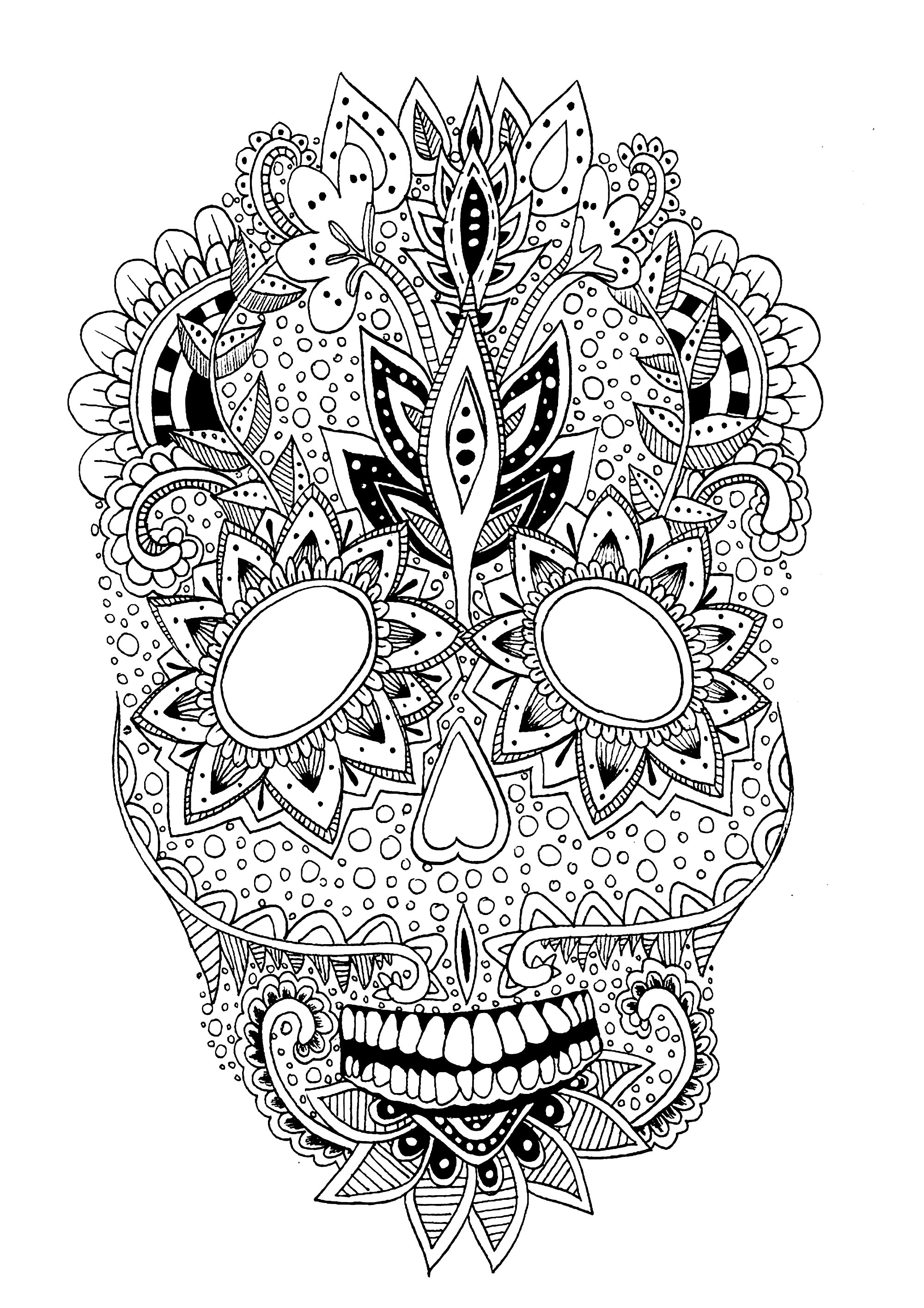 An original skull for a relaxing moment with a coloring page, Artist : Rachel