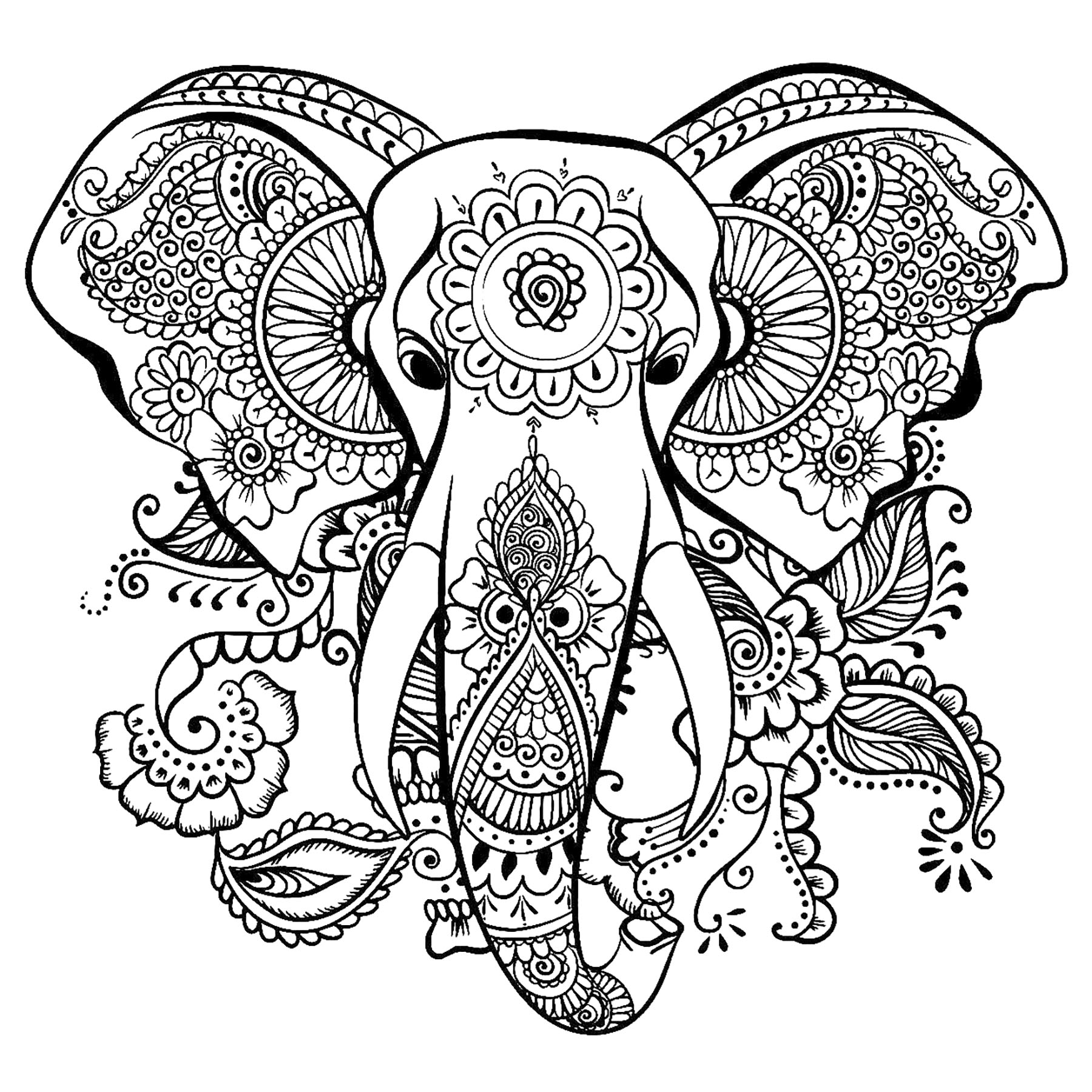 Elephant head to color, with beautiful patterns